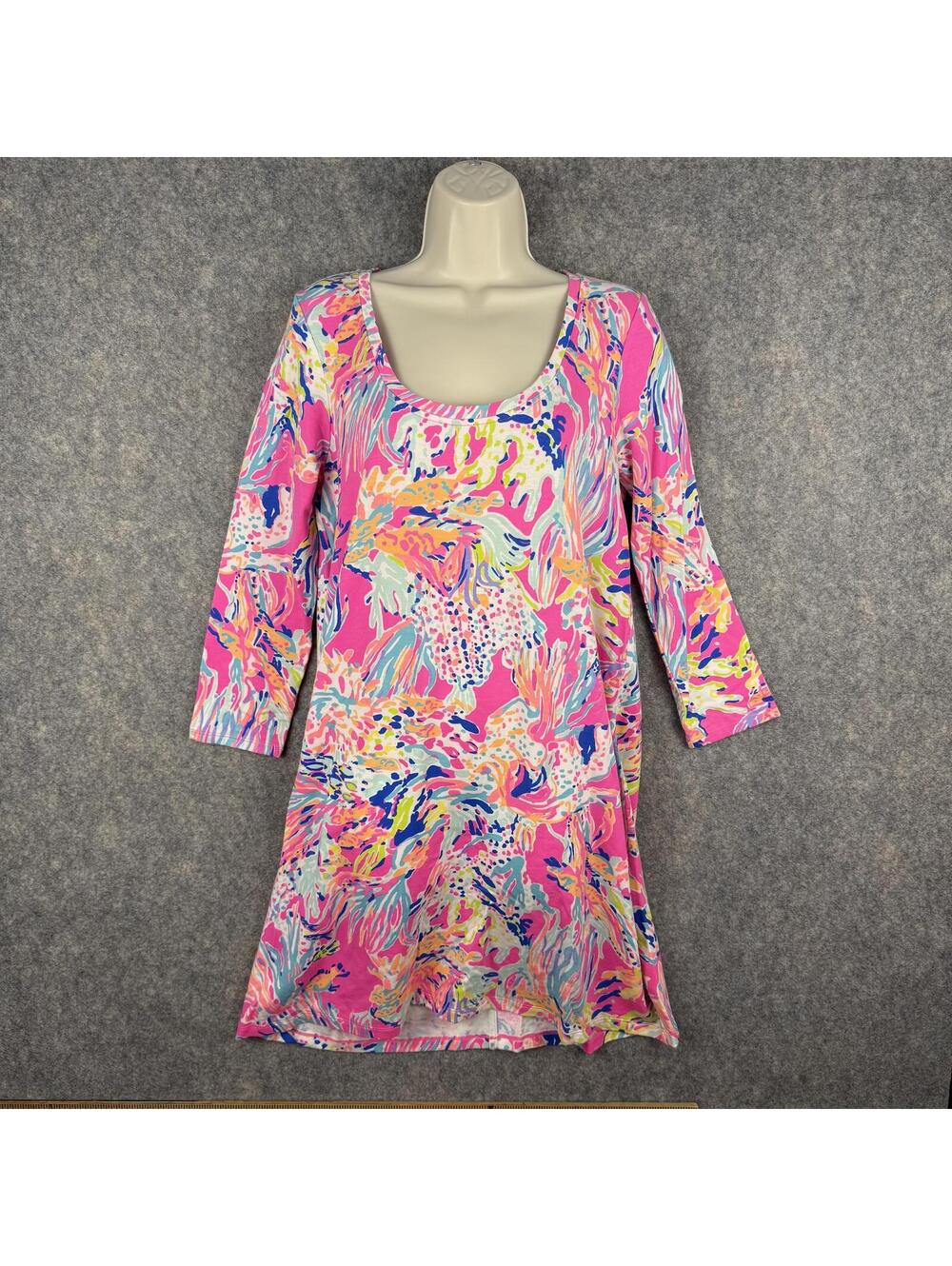Lilly Pulitzer Devon 3/4 Sleeve Dress 24381 Pink Sunken Treasure Size Medium 489